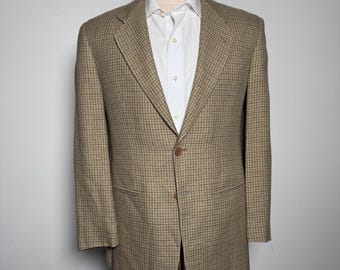 Giorgio Armani Collezioni Blazer Mens 38R Tan Houndstooth Linen Wool Sport Coat
