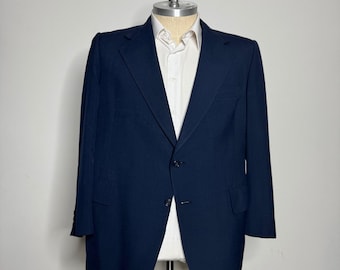 1960s Hart Schaffner Marx Men's Navy Blue Wool Blend Blazer Jacket 2 Button Coat