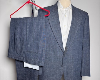 Nino Cerruti Suit Mens 44R 40x30 Blue Plaid Vintage 2 Button Notch Lapel USA
