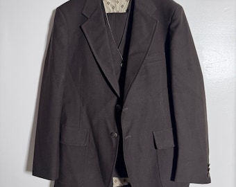 JCPenney The Men's Shop 3-Piece Suit Mens 42L 34W Brown Solid Vintage Twill Vest