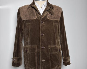 Kurtka myśliwska Polo Ralph Lauren Vintage Corduroy Leather Loden z lat 90. XX wieku XL