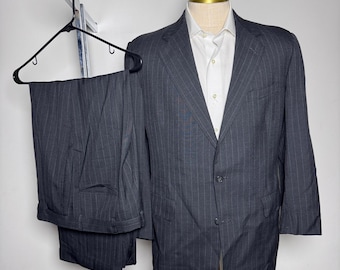 1980s Brooks Brothers Suit Mens 41R W32 Gray Pinstripe Wool Brooksease Vintage