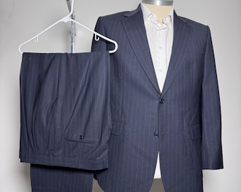 Vintage Brooks Brothers 346 Suit Mens 43R 36x28 Navy Gray Pinstripe Stretch Wool