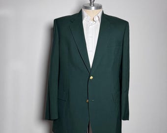 Hart Schaffner & Marx Blazer Mens 48XL Green Solid Wool Gold Button 2-Button