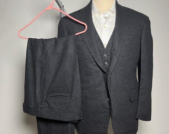 1980s Polo Ralph Lauren 3-Piece Suit Mens 40S 33W Gray Solid Wool Vintage