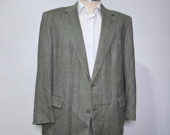 Jos. A. Bank Blazer Mens 54L Green Gray Herringbone Pinstripe 100% Silk