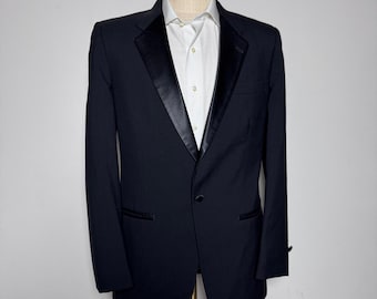 Christian Dior Monsieur Tuxedo Jacket Mens 40R Black Solid Peak Lapel Vintage