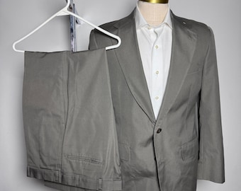 Brooks Brothers Suit Mens 40R W34 Olive Green Solid Cotton Vintage USA