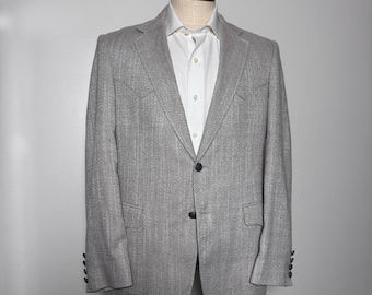 Grand Entry Blazer Mens 40 Gray Textured Western Yoke Vintage Sport Coat