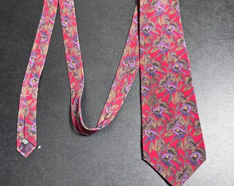 Christian Dior Monsieur Necktie Mens OS Red Purple Floral Vintage Silk Classic