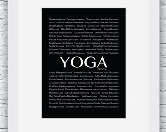 Yoga Asana Words Wall Art Printable, Black and White Art, Yoga Decor, Yoga Art, Wall Decor, Modern Wall Art, Words Art, Digital Print