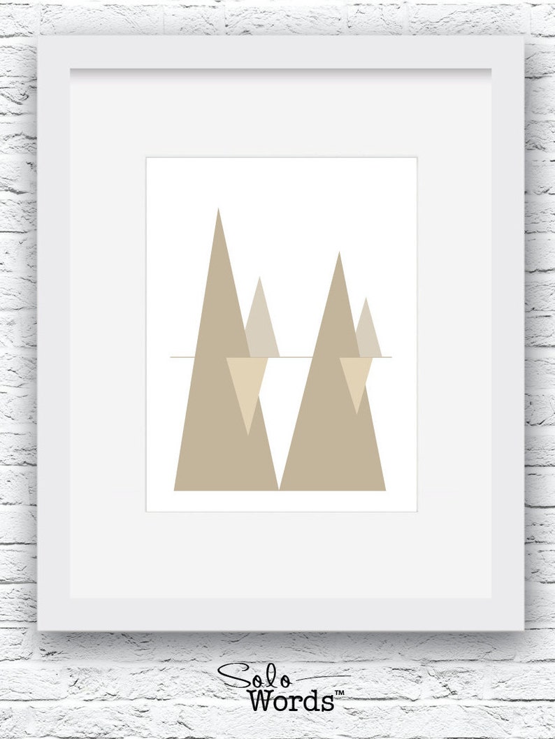 Scandinavian Print, Geometric Mountain Print, Modern Mountain Art, Minimalist Mountain, Beige Wall Print, Scandinavian Art, Nordic Design image 1