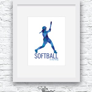 Softball Wall Art, Softball Print, Softball Gift, Softball Decor, Softball Digital Print, Printable Softball Wall Art, Softball Blue Decor