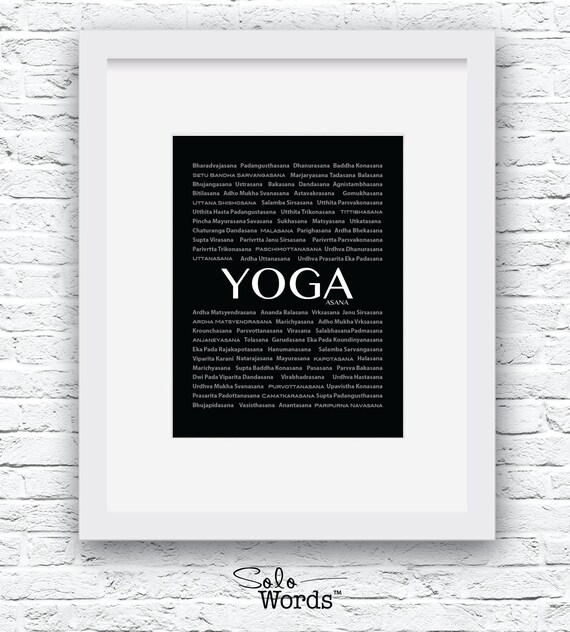 Yoga Asana Words Wall Art Printable Black And White Art Yoga Etsy