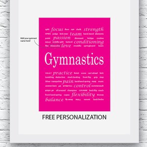 Free Personalization, Gymnastics Art, Gymnastics Wall Art,Gymnastics Print, Pink Gymnastics Art, Gymnastics Decor ,Girl Gymnastics