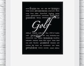 Golf Words Wall Art Printable, Black and White Art, Golf Typography, Sport Decor, Golf Art, Wall Decor, Words Art, Digital Print
