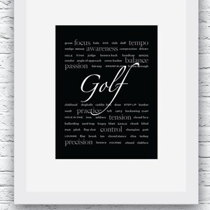 Golf Words Wall Art Printable, Black and White Art, Golf Typography, Sport Decor, Golf Art, Wall Decor, Words Art, Digital Print