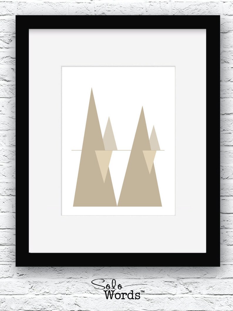 Scandinavian Print, Geometric Mountain Print, Modern Mountain Art, Minimalist Mountain, Beige Wall Print, Scandinavian Art, Nordic Design image 2