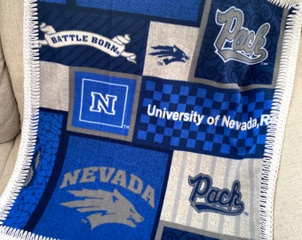 UNR University of Nevada, Reno Fleece Throw Blanket with Crochet Edges