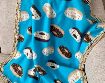 Colorful Donut Fleece Blanket with Crochet Edges