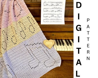 Pattern for Aria Music Note Filet Crochet Blanket