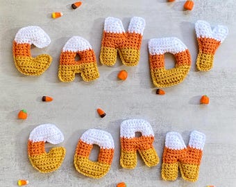 Mini Custom Candy Corn Crochet Capital Letters for Names or Phrases