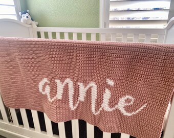 Custom Baby Name Blanket Rose and White