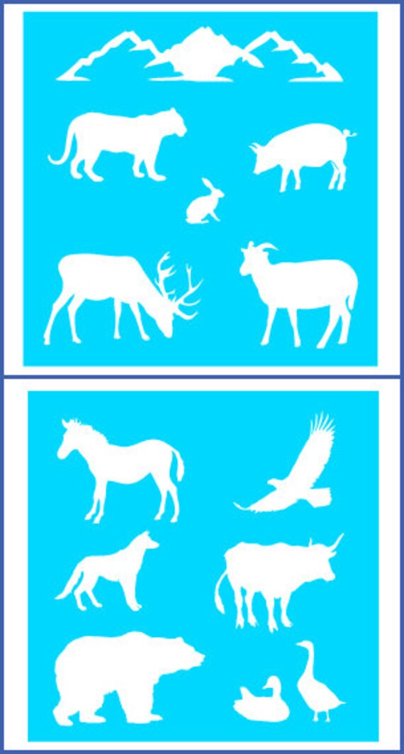 Items similar to North American Animal Stencil Set Deer, Rabbit, Horse, Pig, Mountains