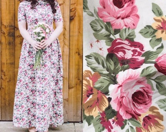 Floral maxi dress, spring summer dress, flower dress, vintage style dress, cotton dress, garden party dress, occasion wear, bridesmaid dress