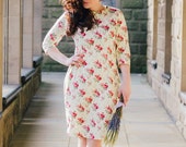Floral pencil dress, flower dress, vintage style dress, midi-length dress, cotton dress, wiggle dress, occasion wear, autumn winter dress