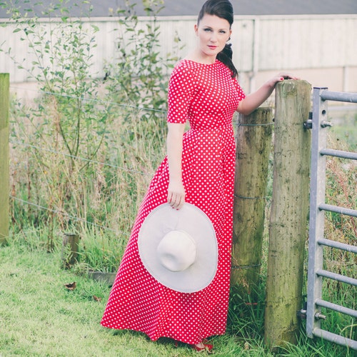 Polka dot maxi dress, red polka dot dress, open back dress, maxi dress, cotton dress, wedding occasion dress, bridesmaids dress,