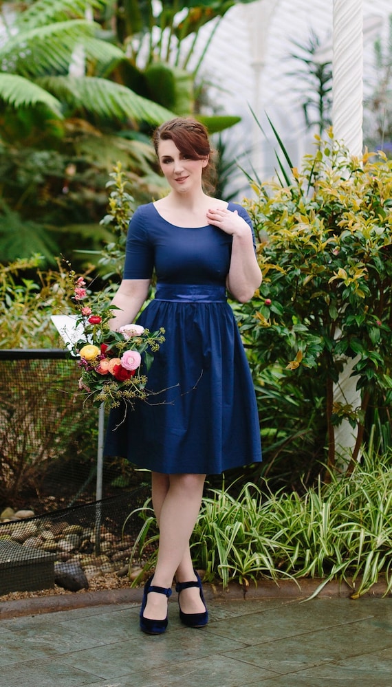 navy blue midi bridesmaid dress