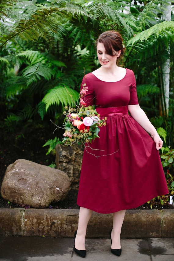 burgundy red bridesmaid dress