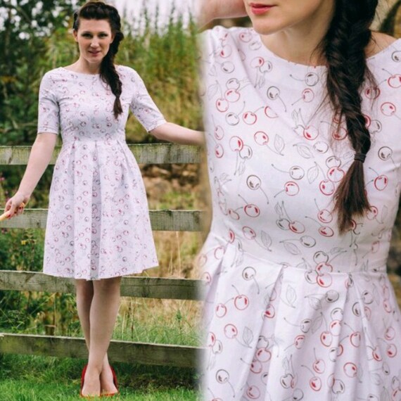 cherry print dress white