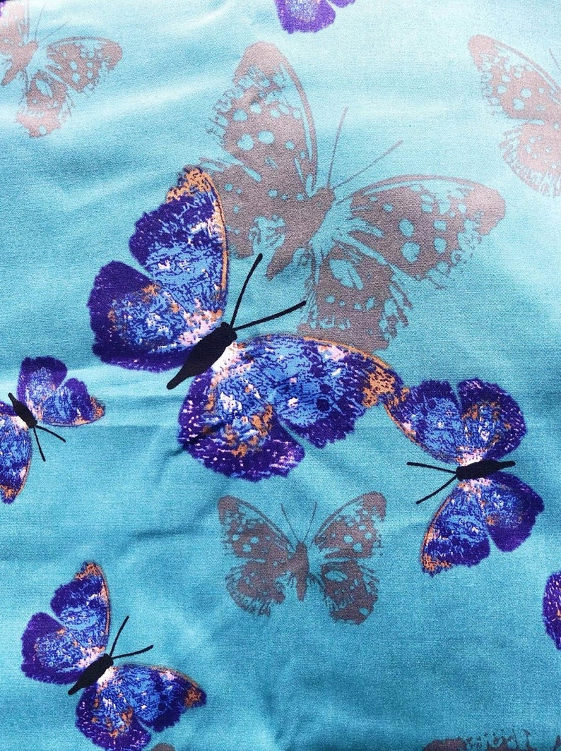 Butterfly Print Sateen Stretch Cotton Fabric Vintage Style Etsy Australia