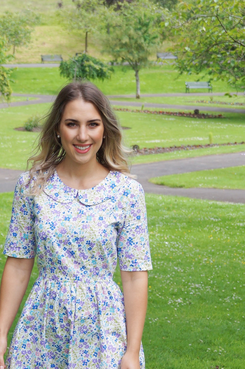 Floral Peter Pan Collar Dress White Dress Vintage Style | Etsy UK