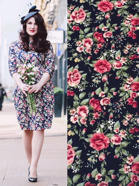 navy floral bodycon dress