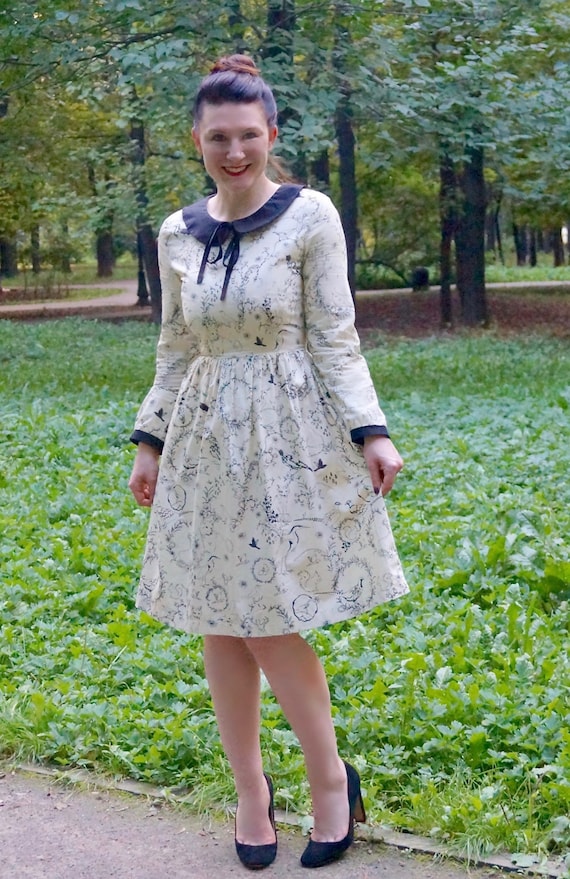 Peter Pan Collar Dress Midi 