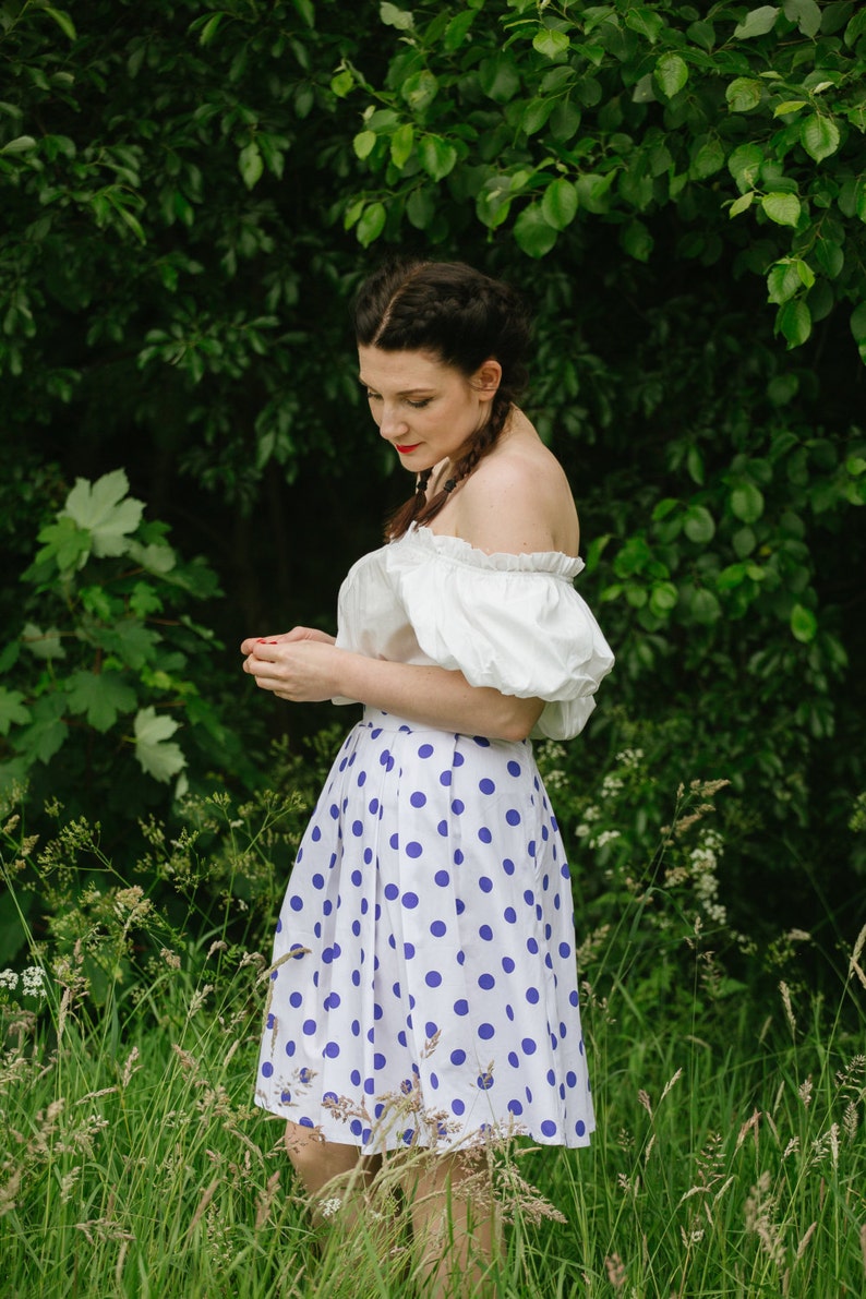 Polka Dot Skirt Royal Blue Polka Dot Skater Midilength Etsy