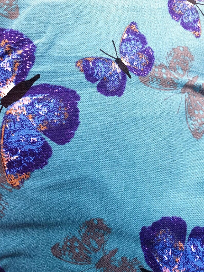 Butterfly Print Sateen Stretch Cotton Fabric Vintage Style Etsy Australia