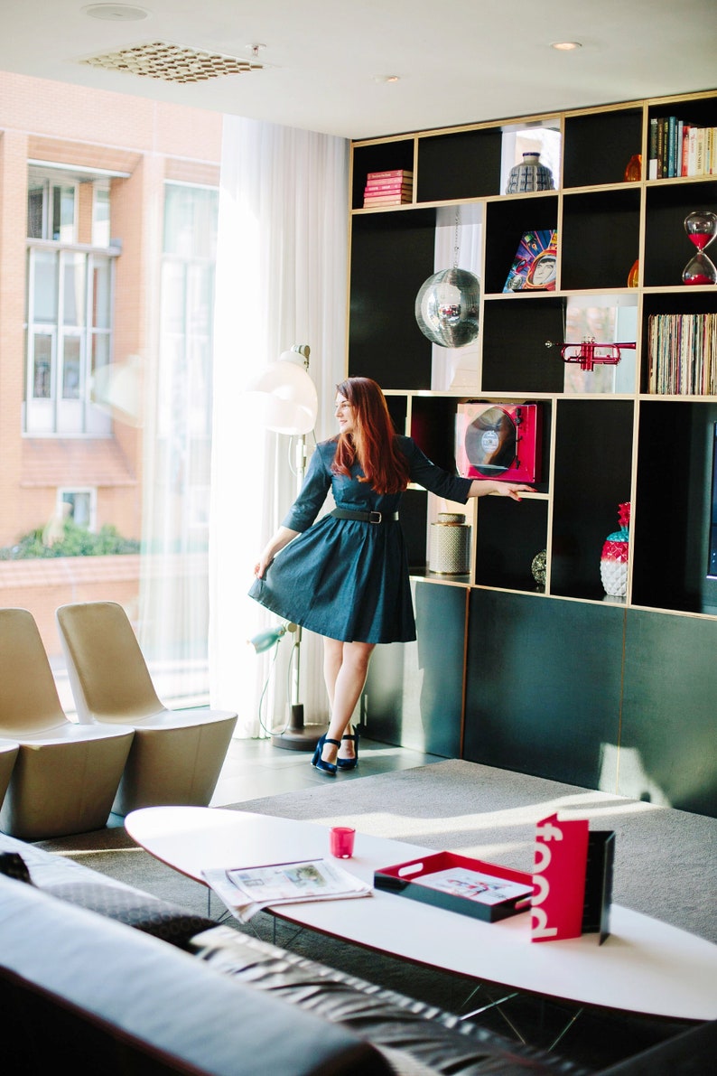 Denim midi dress blue cotton dress dark denim dress light image 10