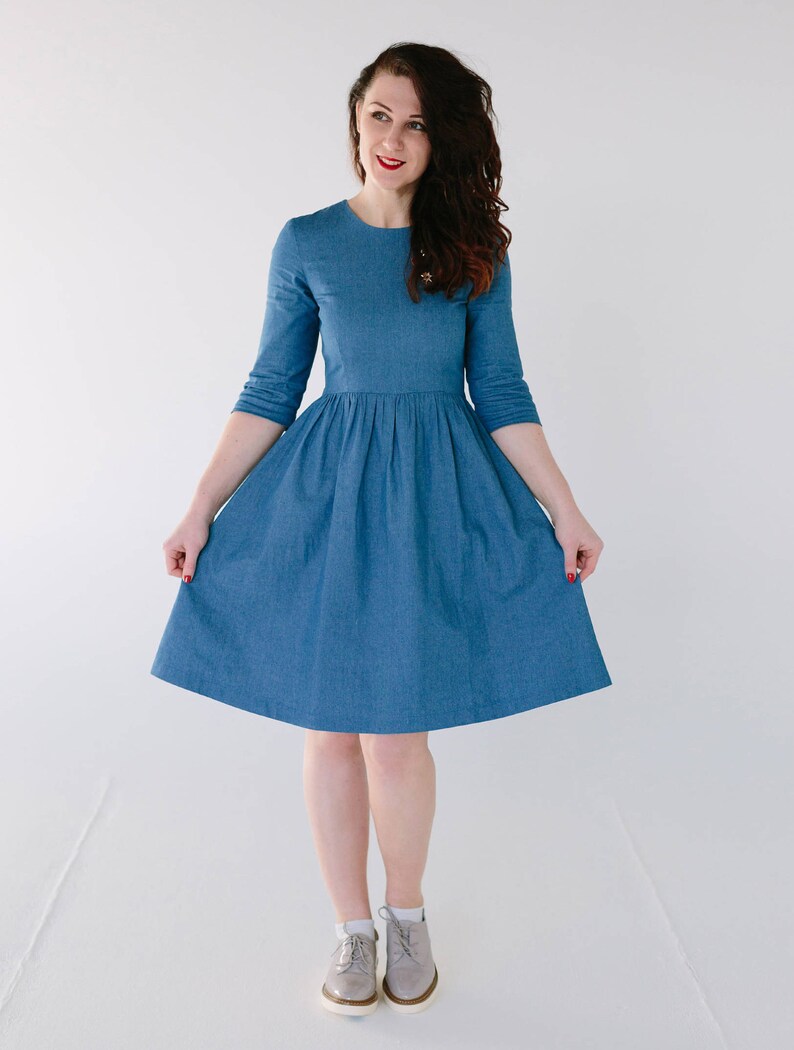 Denim midi dress blue cotton dress dark denim dress light image 3