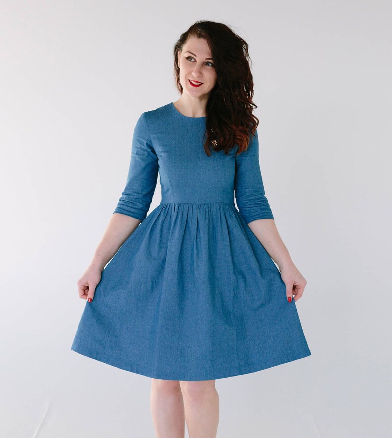 Denim midi dress blue cotton dress dark denim dress light image 1