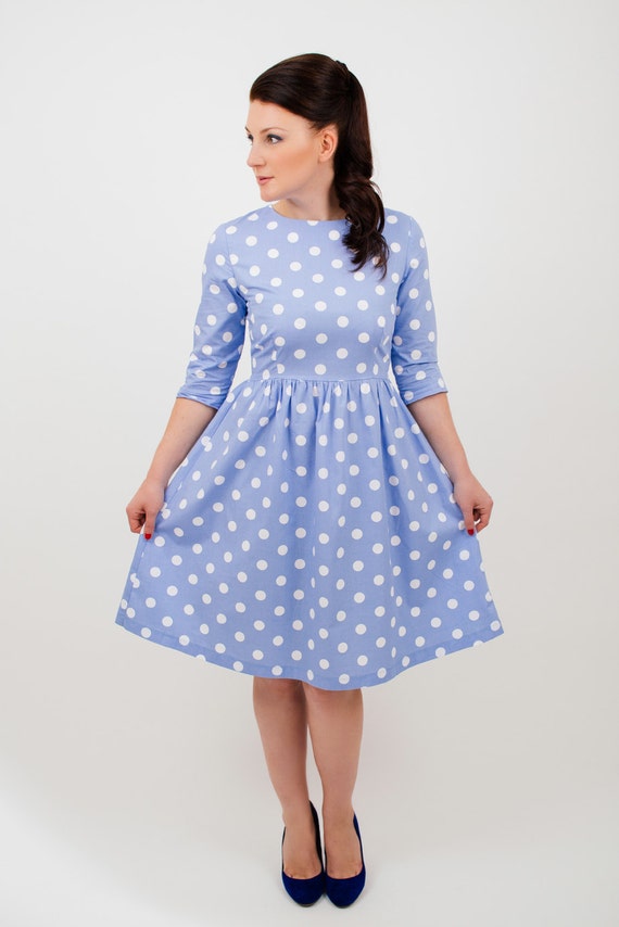 blue and white spotty dress
