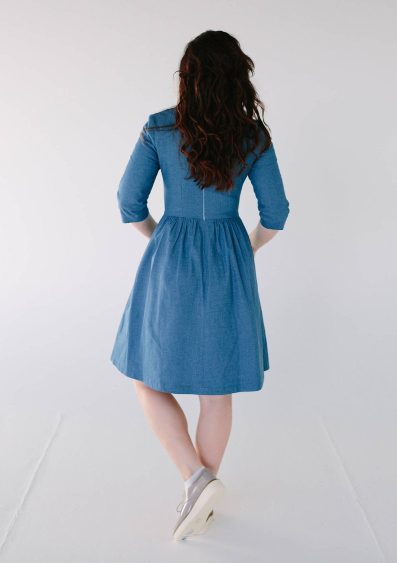 Denim midi dress blue cotton dress dark denim dress light image 4