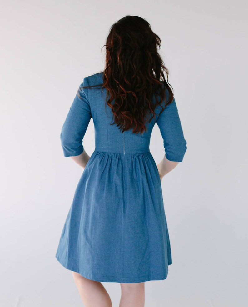 Denim midi dress blue cotton dress dark denim dress light image 2