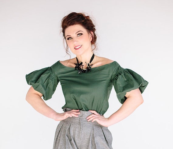 Shoulder Open Shoulder Top Puff Sleeve 