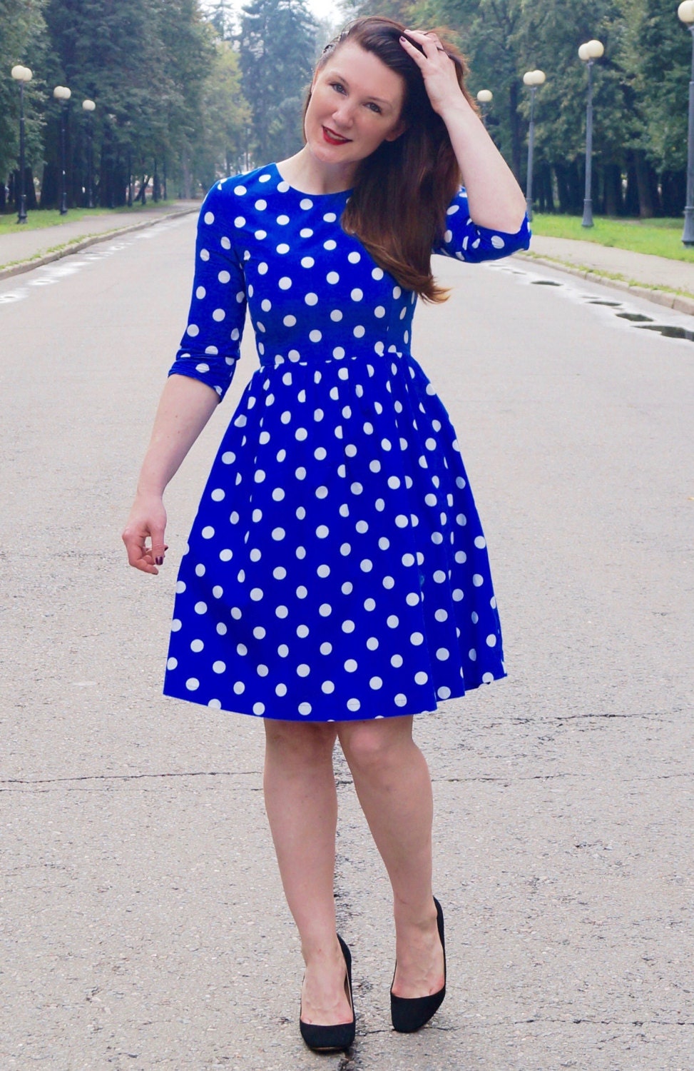 Polka Dot Dress Royal Blue Polka Dot 