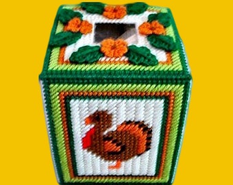 Thanksgiving Boutique Tissue Cover | Plastic Canvas Pattern | Plastic Canvas Tissue Box Cover | Plastic Canvas Thanksgiving Turkey