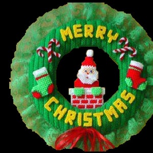 Merry Christmas Santa Door Wreath Plastic Canvas Pattern image 4